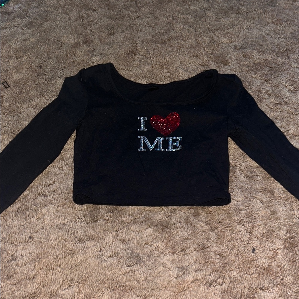 SHEIN Black Crop Top with Red Heart Design